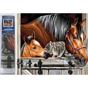 Diamantové malování Koně s kočkou - Norimpex