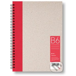 Kroužkový zápisník B6, linka, červený, 50 listů - BOBO BLOK