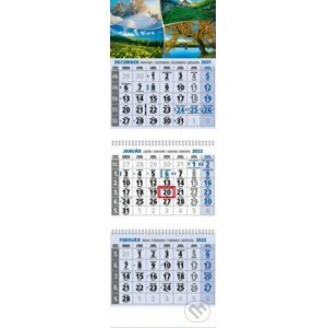 Klasik 3-mesačný modrý nástenný kalendár 2022 - štyri ročné obdobia - Spektrum grafik