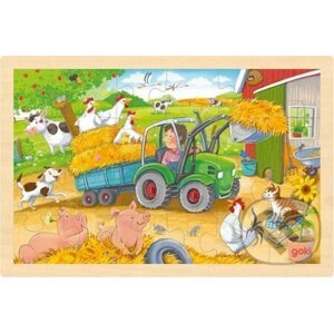 Dřevěné puzzle Malý traktor - Goki