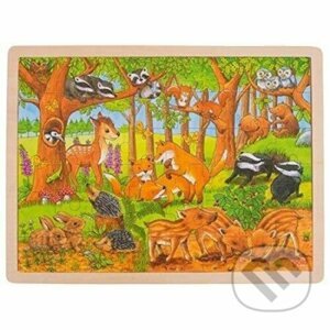 Dřevěné puzzle Zvířecí mláďátka v lese - Goki
