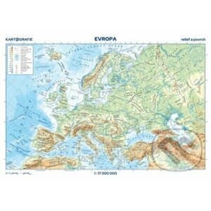 Evropa - reliéf a povrch 1:17 000 000 nástěnná mapa - Kartografie Praha
