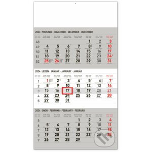 Nástěnný kalendář 3měsíční standard šedý – s českými jmény 2024 - Notique