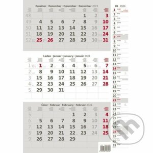 Kalendář nástěnný 2024 - Tříměsíční šedý s poznámkami - Helma365