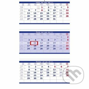 Kalendář nástěnný 2024 - Tříměsíční skládaný modrý - Helma365