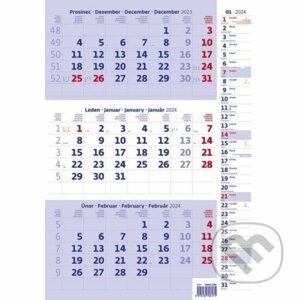 Kalendář nástěnný 2024 - Tříměsíční modrý s poznámkami - Helma365
