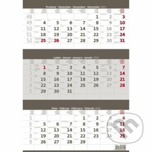 Kalendář nástěnný 2024 - Tříměsíční šedý - Helma365
