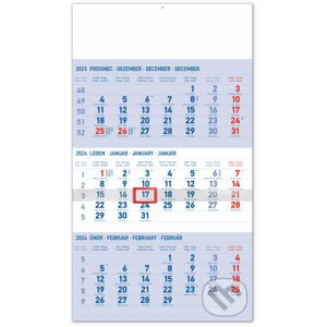 Nástenný kalendár 3-mesačný štandard modrý – s českými menami CZ 2024, 29,5 × 43 cm - Notique
