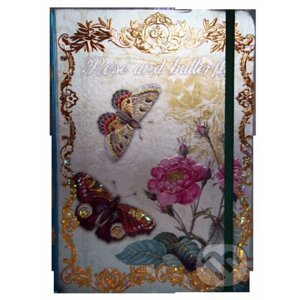 Zápisník s gumičkou - Rose and butterfly (růže a motýli) - EDEN
