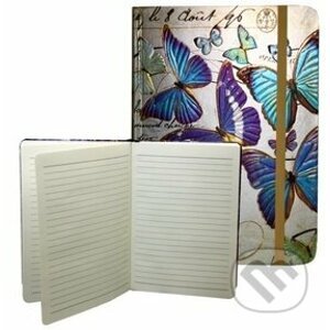 Zápisník s gumičkou A5 145x210 mm zlatý s modrými motýli D - Eden Books