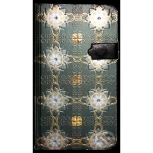 Zápisník s magnetickým klipem 85x160 mm zelený s bílozlatými květy - Eden Books