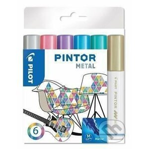 Sada 6 kusov akrylových popisovačov Pintor, (M) stredné, mix metalických farieb - PILOT